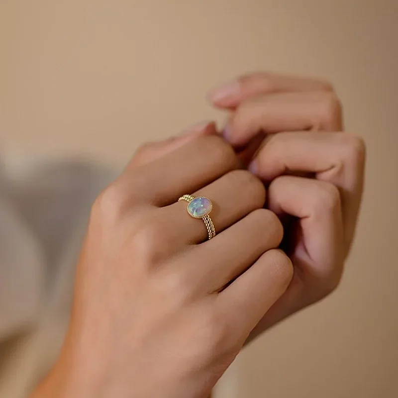 Fashionable High Quality Opal Rings for Women Vintage Colored Couple Ring Creative Radiant Engagement Banquet Jewelry Opening