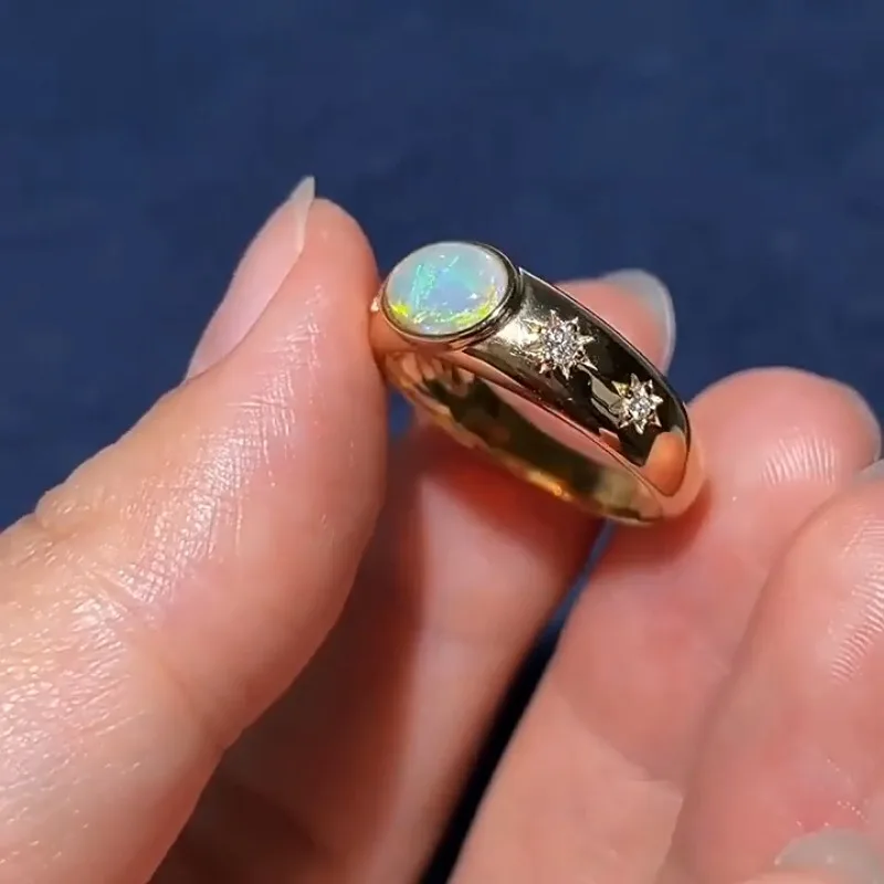 Original Designer Color Opal rings for women Glossy Crystal Octagonal Star Silver Ring Couple Style Party Fine Jewelry