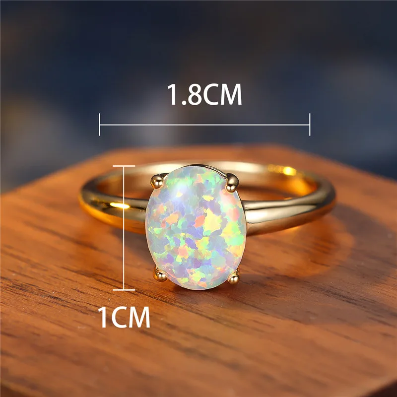 Boho Female White Fire Opal Stone Engagement Ring Vintage Gold Color Summer Wedding Jewelry For Women