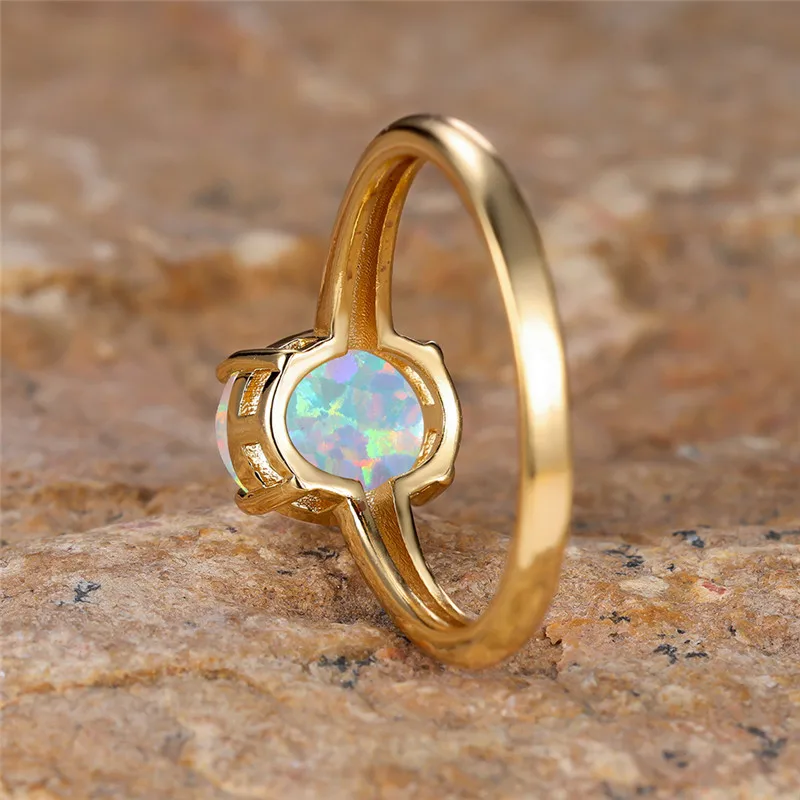White Fire Opal Egg Ring Big Oval Stone Engagement Rings For Women Vintage Gold Color Wedding Bands Jewelry Minimalist Accessory