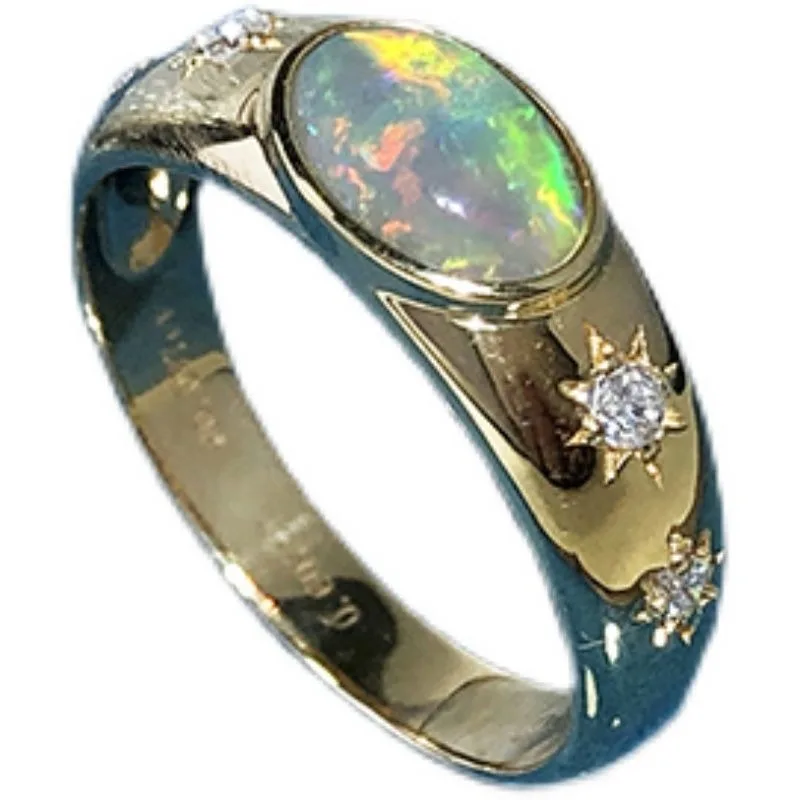 Original Designer Color Opal rings for women Glossy Crystal Octagonal Star Silver Ring Couple Style Party Fine Jewelry