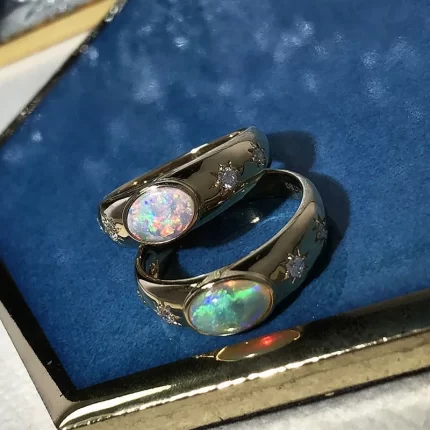 Original Designer Color Opal rings for women Glossy Crystal Octagonal Star Silver Ring Couple Style Party Fine Jewelry