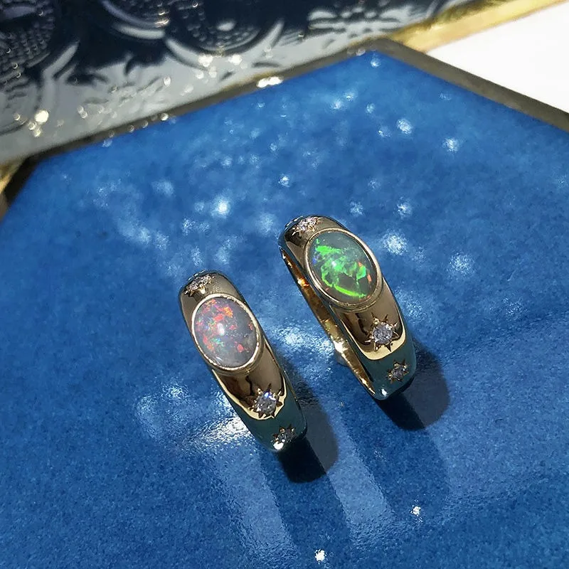 Original Designer Color Opal rings for women Glossy Crystal Octagonal Star Silver Ring Couple Style Party Fine Jewelry