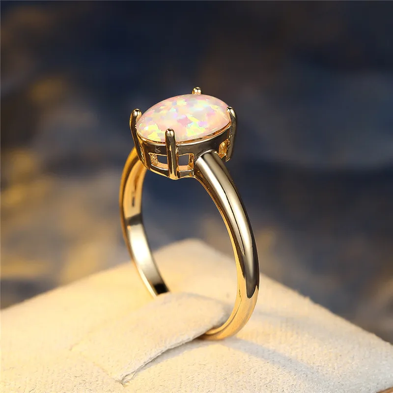 Boho Female White Fire Opal Stone Engagement Ring Vintage Gold Color Summer Wedding Jewelry For Women
