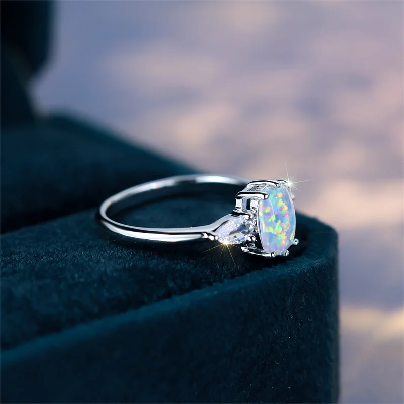 Fashion Multicolor Opal Gorgeous White Marquise Zircon Ring Minimalist Silver Color Rings For Women Crystal Wedding Jewelry
