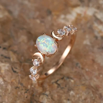 Vintage Oval Faux Opal Moon Ring Women Fashion Creative Rose Gold Color Temperament Wedding Jewelry Accessories