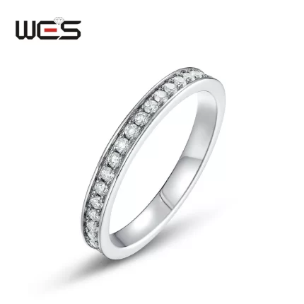 WES Wedding Round Cutting S925 Sterling Silver Women Jewelry 1.5*1.5mm Moissanite Eternity Band Ring Wedding Gifts Wholesale