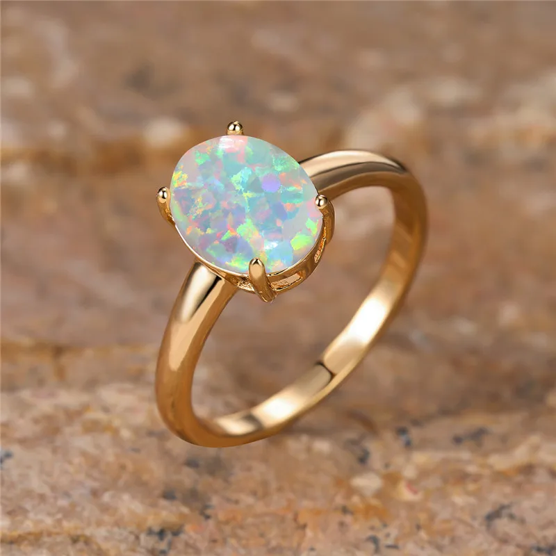 Boho Female White Fire Opal Stone Engagement Ring Vintage Gold Color Summer Wedding Jewelry For Women