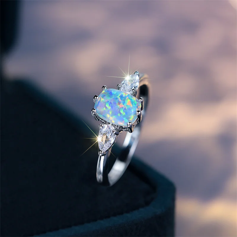 Fashion Multicolor Opal Gorgeous White Marquise Zircon Ring Minimalist Silver Color Rings For Women Crystal Wedding Jewelry