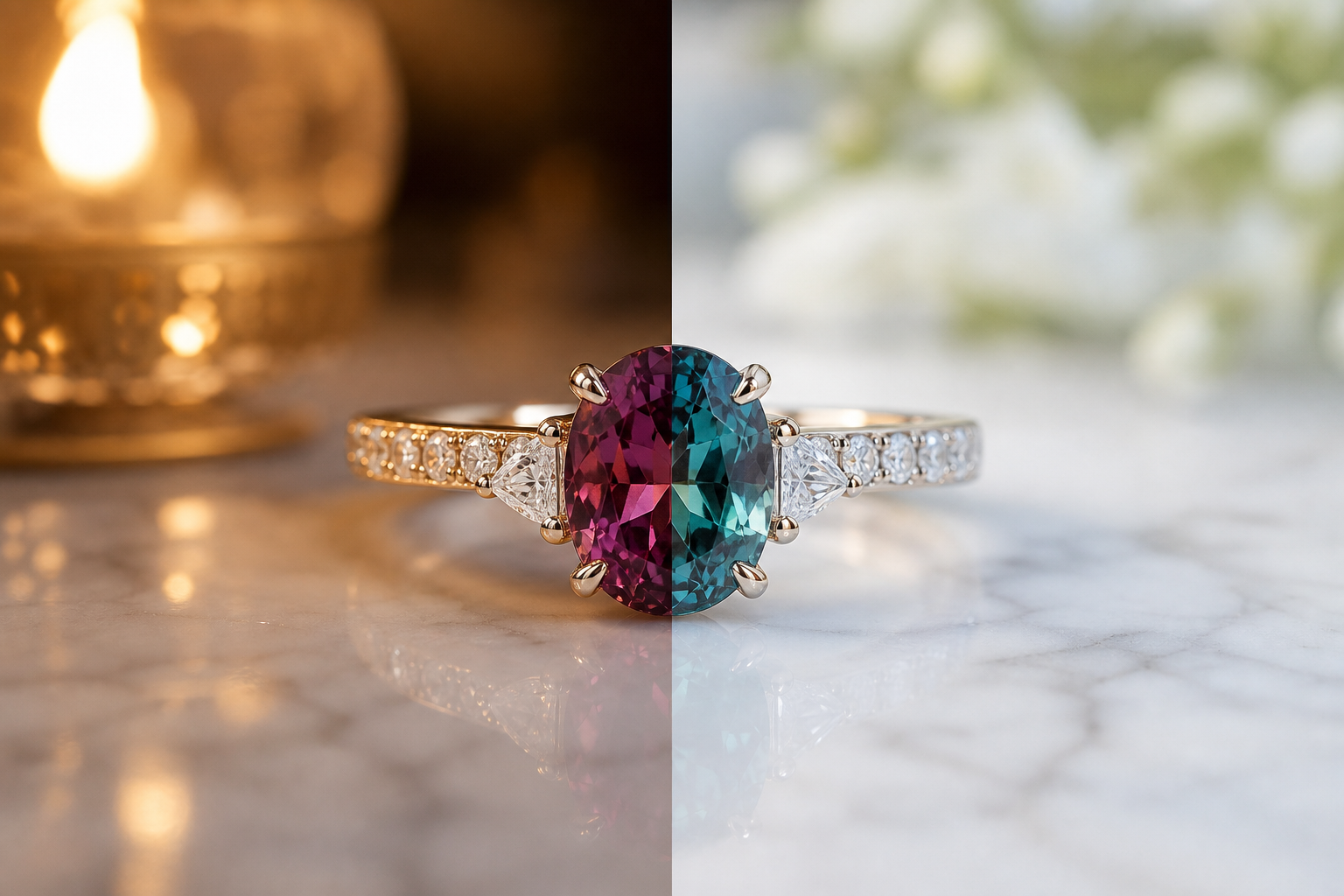 alexandrite engagement ring color change