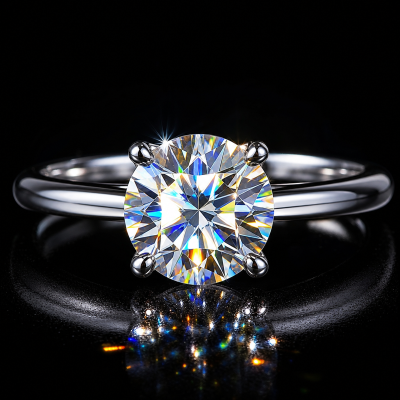 Brilliant moissanite ring with exceptional fire and sparkle